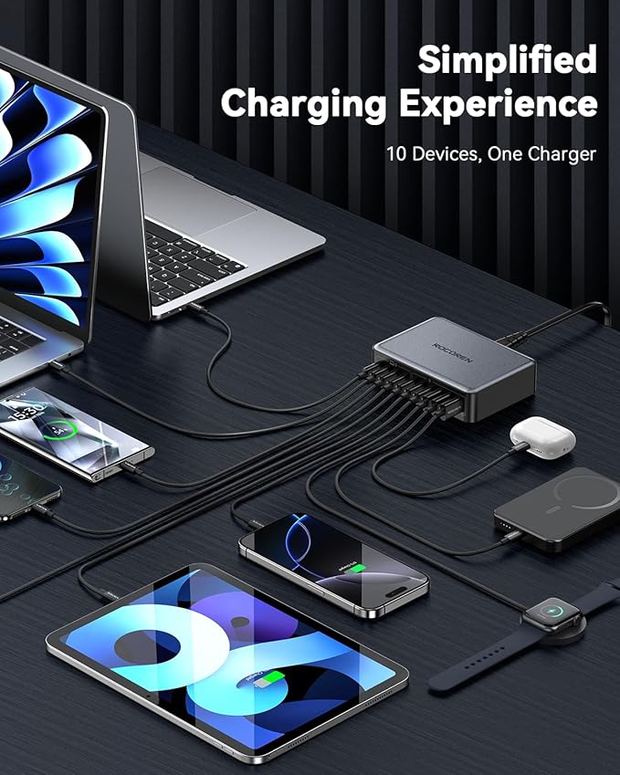 480W USB C Charger Block, Rocoren 10-Ports USB C Charging Station