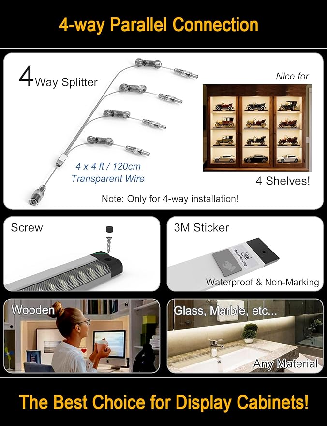 EBD LED Under Shelf Lighting, 4-Way Parallel Light Bar, 12-Panel Cabinet Lights