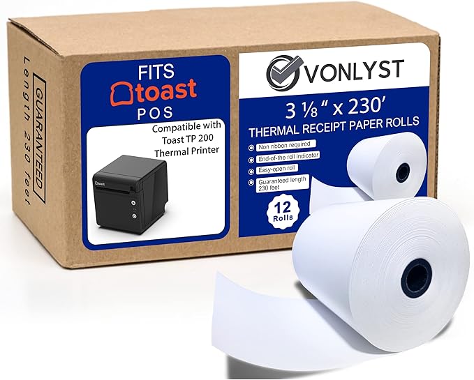 Thermal Printer Paper Roll for Toast TP200 Receipt Printer Point of Sale (12 rolls)