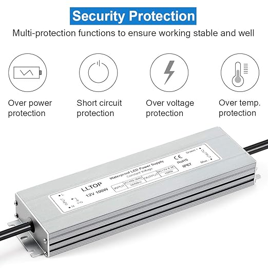 LLTOP LED Driver 100 Watts Waterproof IP67 Power Supply AC100-264V to 12V DC