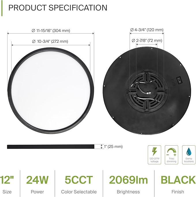 ASD LED 12" Round Flush Mount Ceiling Light Fixture, Low Profile Surface (4 Pack)