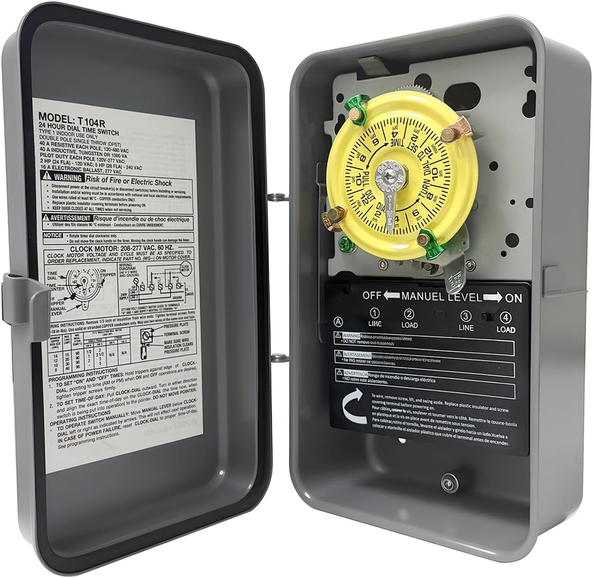 T104R Mechanical Timer Switch, 208–277 VAC 40 Amp, Pool Pump Switch, 24 Hour 12