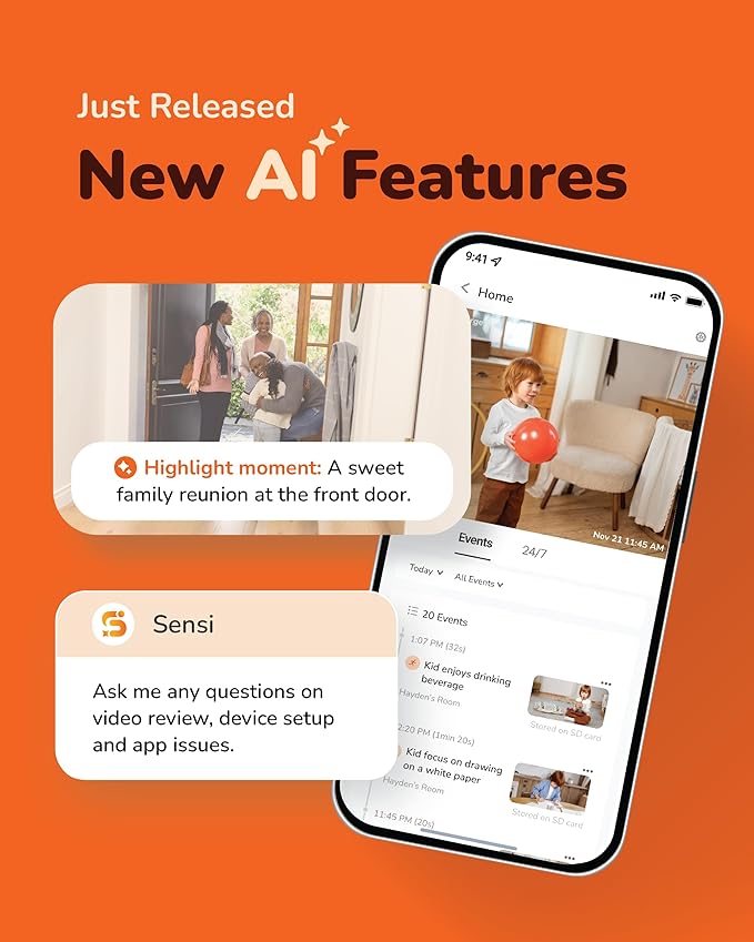 Sensforge 2.5K Black Indoor Pan-Tilt Dome Security Camera, AI Human & Pet