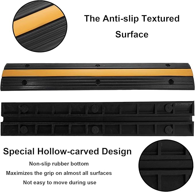 Reliancer 4 Pack 1-Channel Rubber Cable Protector Ramp Traffic Speed Bump