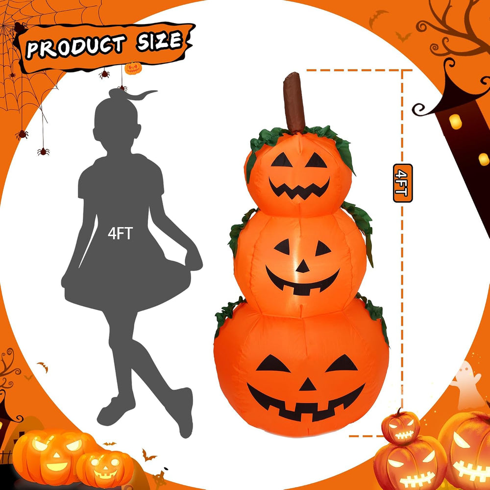 4FT Halloween Inflatable Pumpkins Decor Blow up Pumpkin Stacked Halloween Dec...