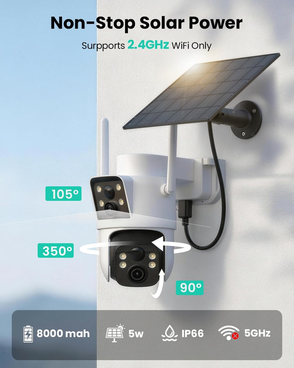 liwan dual lens solar security camera wireless outdoor, side view