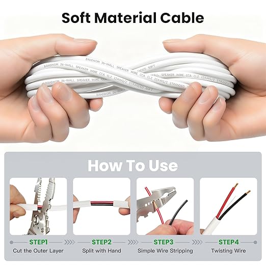 BAHIWOM Fire Safety CL2 Speaker Wire in-Wall & in-Ceiling 12 Gauge Wire 100 FT