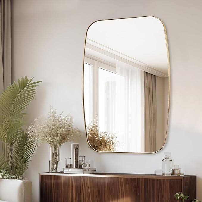 Oval Mirrors for Bathroom, Brushed Gold Oblong Bathroom Wall Mounted Modern
