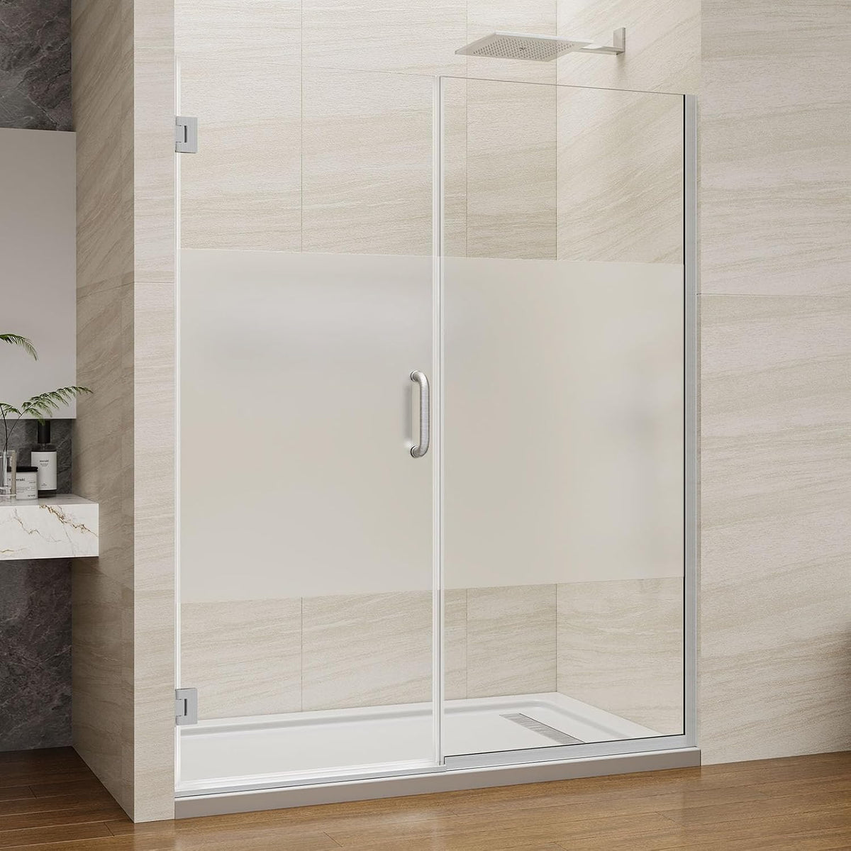 Pivot Swing Shower Door, Adjustable Width 58.9-60" W x 74" H Semi-Frameless