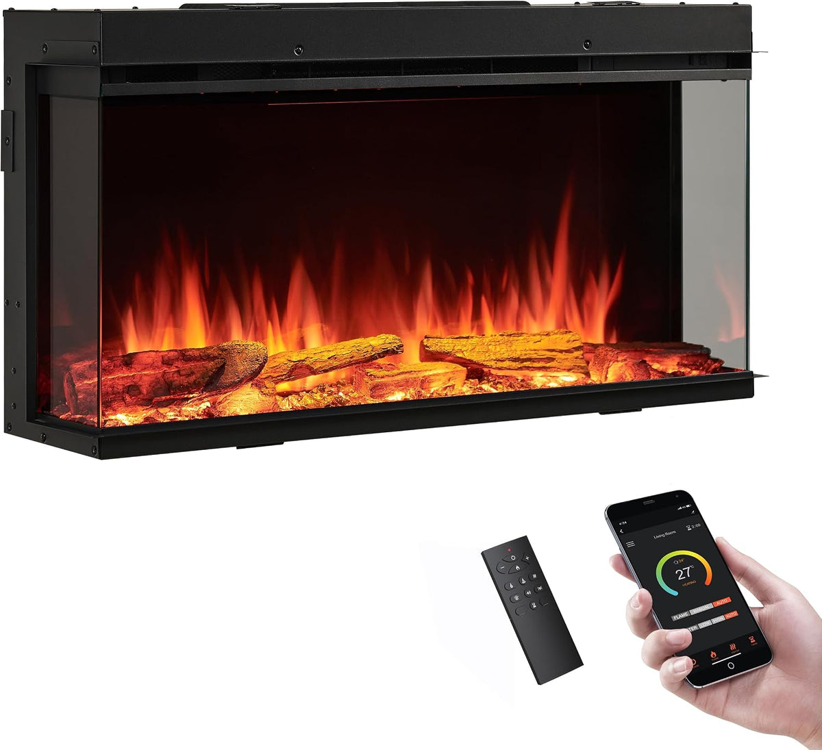 LegendFlame 35" W Smart Build in Electric Fireplace Insert, 1-2-3 Sided View