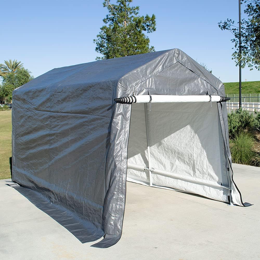 impact canopy 7x12 portable shed, grey, side view