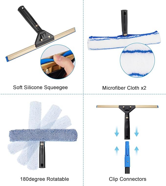 Window Cleaning Kit with Storage Bucket, Window Squeegee with 4.13ft Extension