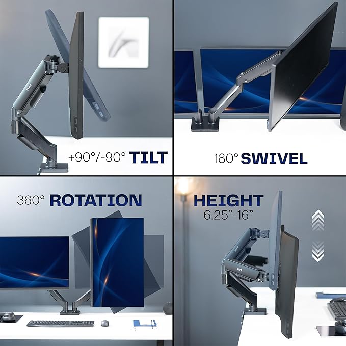 VIVO Dual Monitor up to 32 inches and 19.8 lbs per Screen, Pneumatic Arm Desk