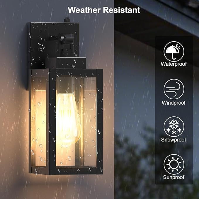 LTBLIGHT 2-Pack Dusk to Dawn Outdoor Wall Lights, Modern Black Sensor Porch