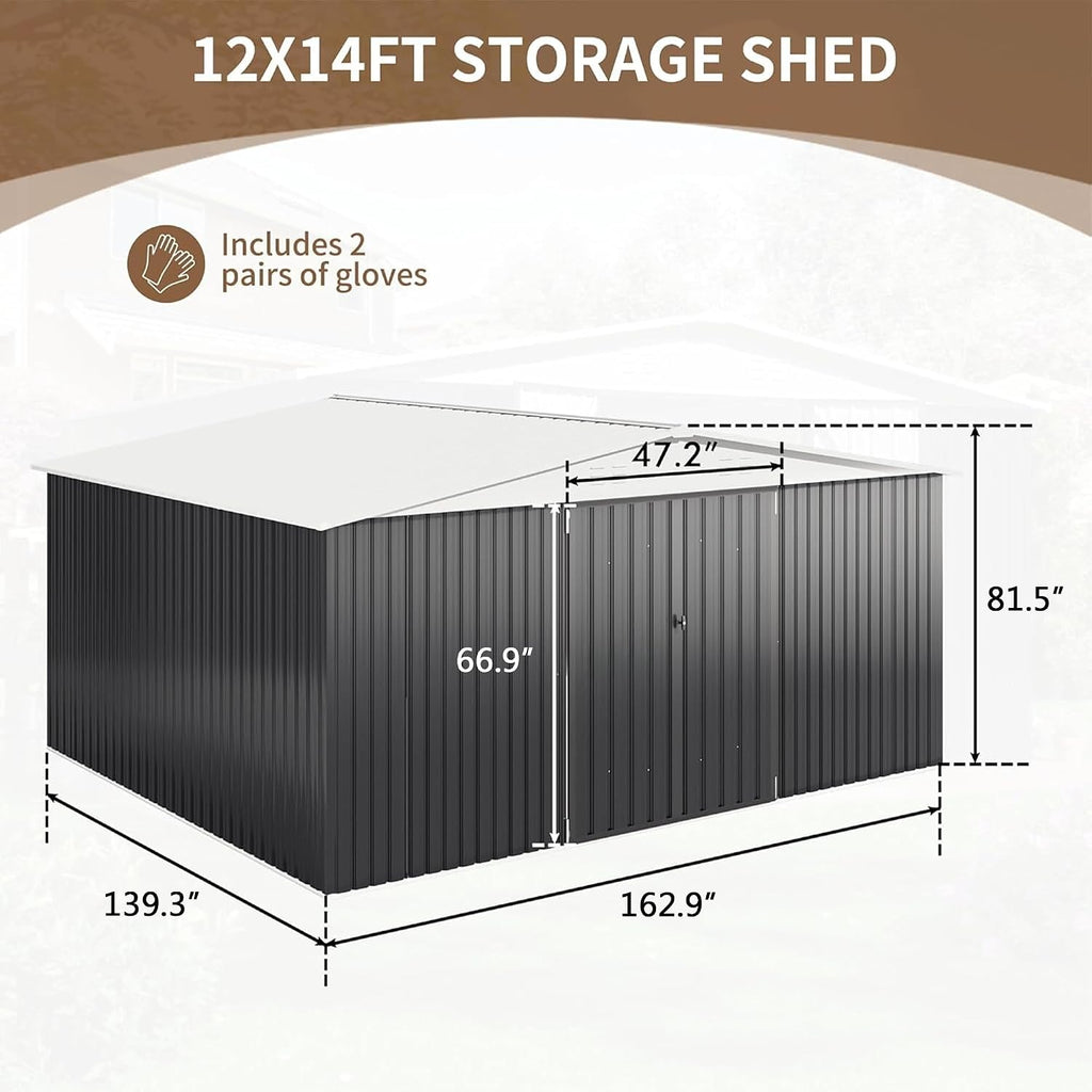 polar aurora 12x14 ft outdoor storage shed showing dimensions