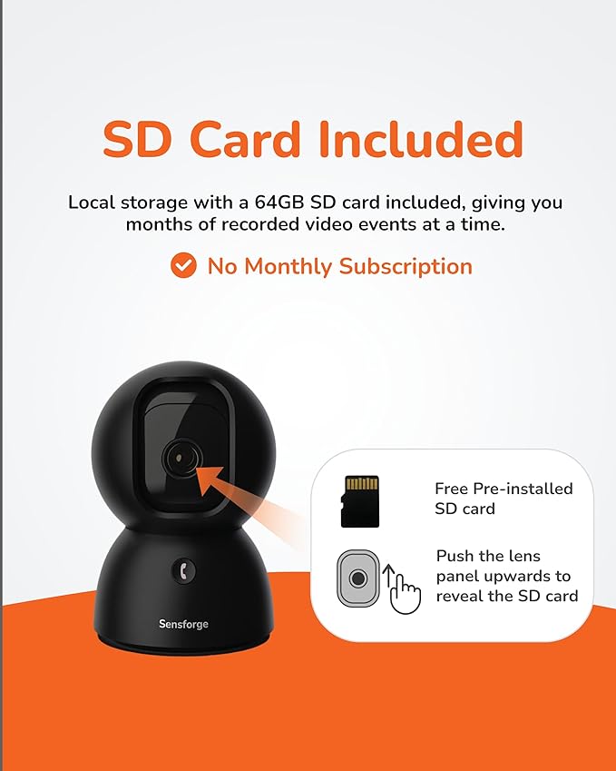 Sensforge 2.5K Black Indoor Pan-Tilt Dome Security Camera, AI Human & Pet