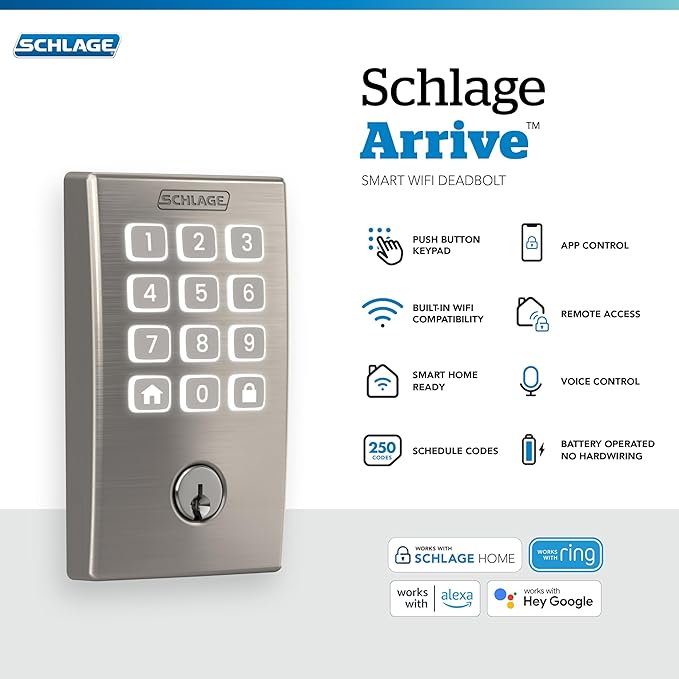 Schlage Arrive WiFi Deadbolt Smart Lock, Keyless Entry Door Lock