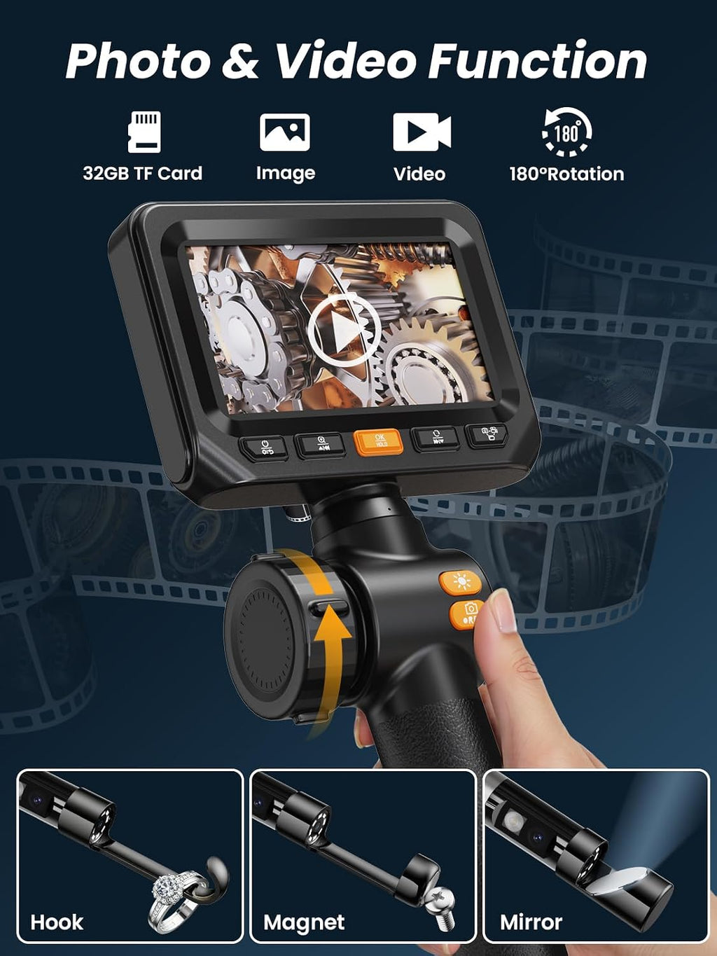 acoath two-way articulating borescope, endoscope camera with light, package contents
