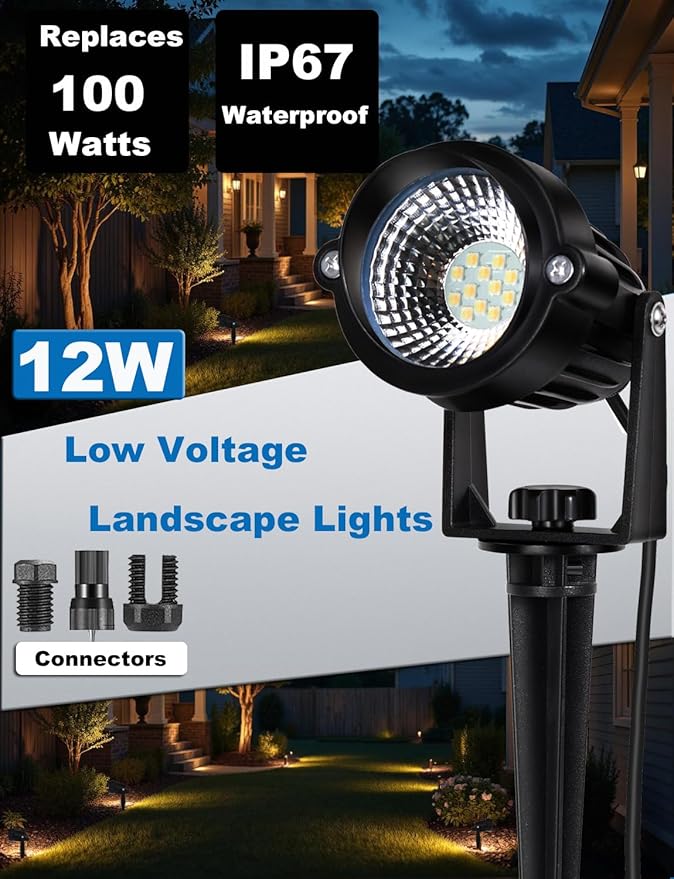 Motrackcao 20 Pack 12W Dimmable LED Landscape Lights, IP67 Waterproof Landscape