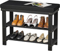 Domax Bamboo Shoe Bench with Cushion, 3-Tier Shoe Rack Organizer, Black