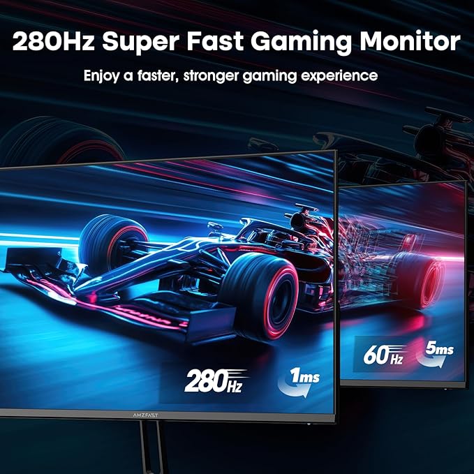 Amzfast 24.5 Inch FHD 280Hz/240Hz Gaming Monitor, 1ms Adaptive Sync, 10 Bit