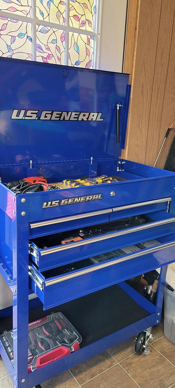 HFT Roller Cart Tool Cabinet Storage Chest Box Glossy 4 Drawer 580 Lb. Capacity - Blue