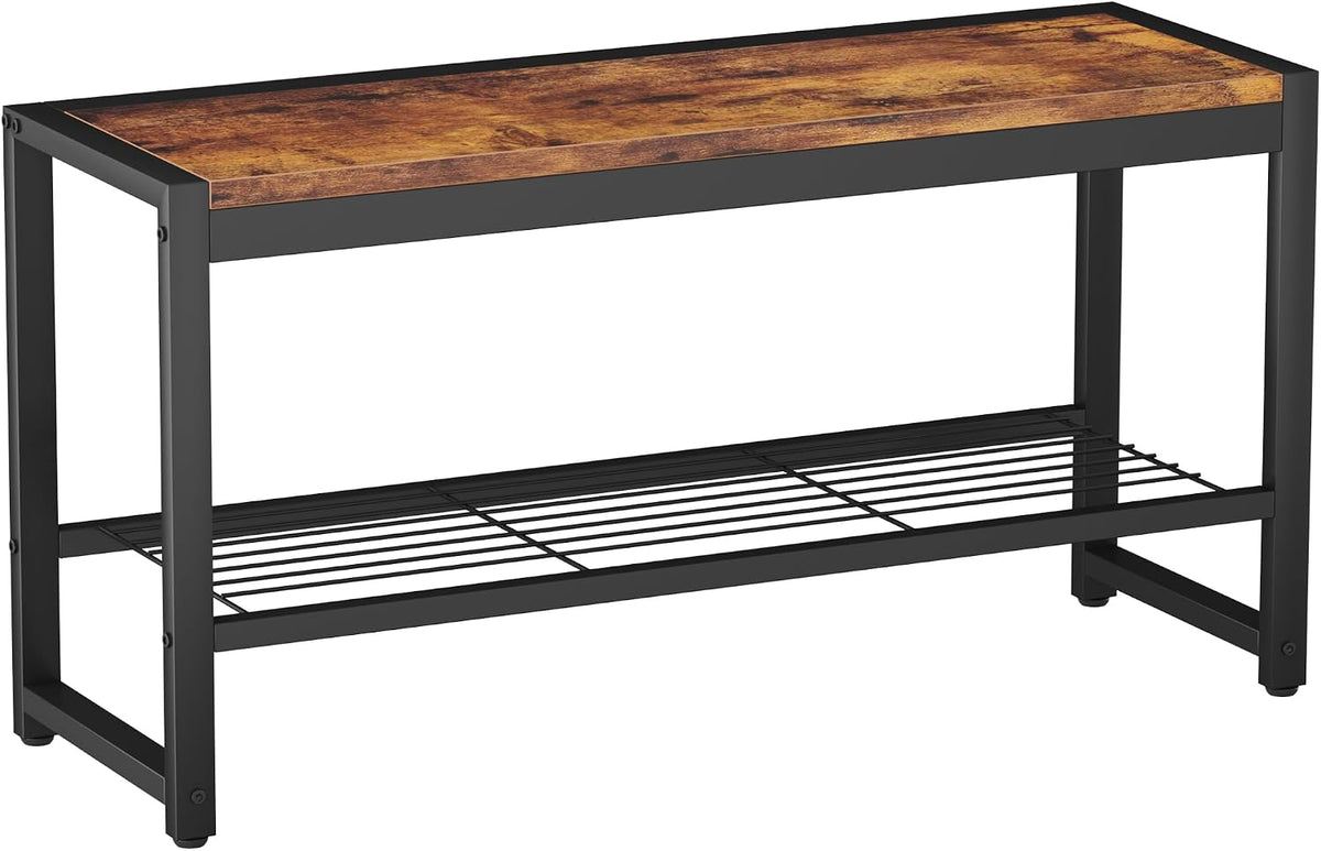 HOMEFORT Shoe Bench, Modern Industrial Shoe Storage Bench, Entryway Bench with Mesh Shelf and Sturdy Metal Frame, Metal Shoe Rack Bench for Hallway, Mudroom, Living Room, Rustic Brown