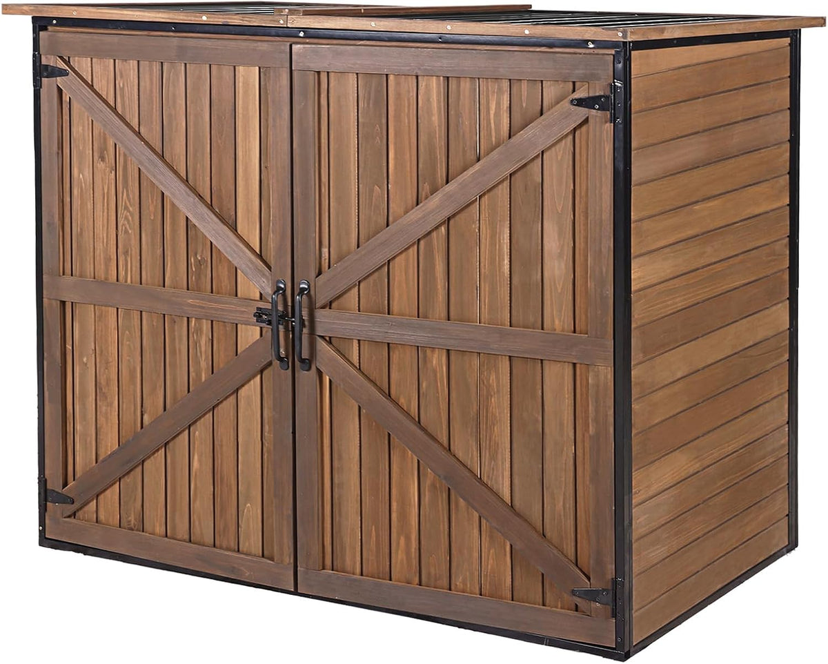 Gutinneen Outdoor Storage Shed Cabinet with Strong Iron Frame Large Wooden Garden Shed Tool House with Adjustable Shelfs,Medium