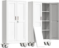 erosoei 61" H Metal Garage Storage Cabinet, Rolling Tool Cabinet with 2 Doors and Wheels, Locker Steel Cabinet with 3 Adjustable Shelves, Organization Cabinet for Garage,Office,Home,Gym,School（White）