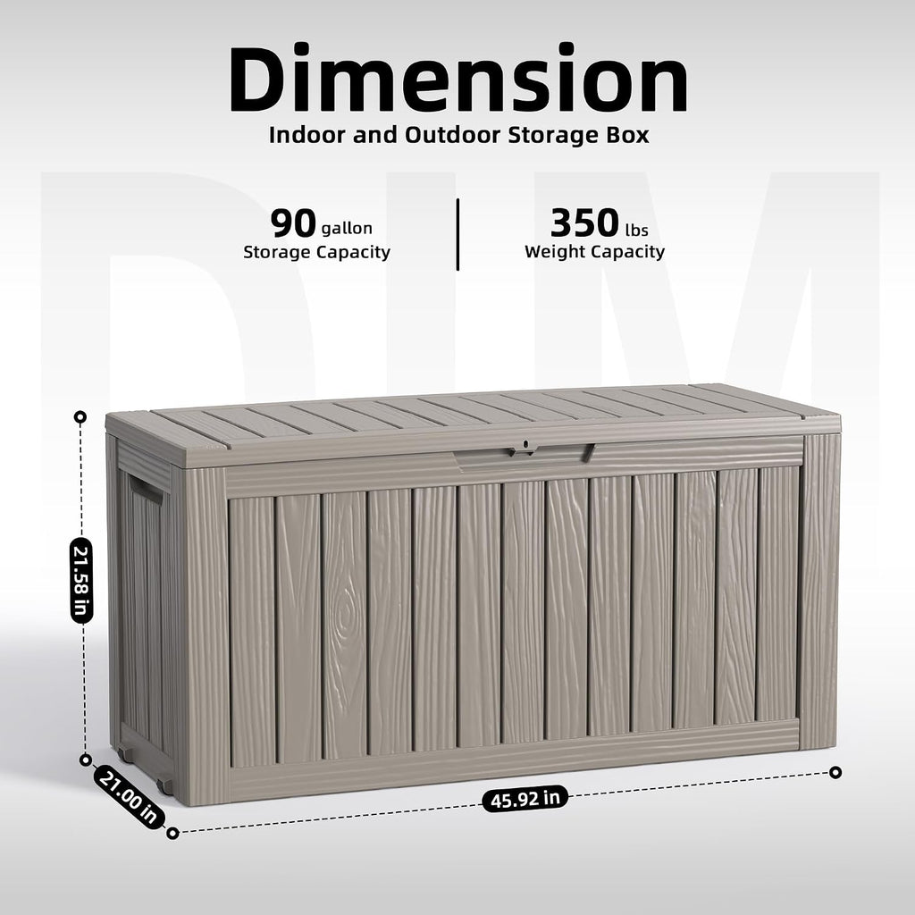 rojik 90 gallon deck box outdoor, waterproof outdoor, package contents