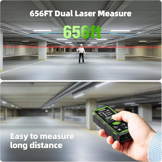 656ft/200M Dual Laser Distance Measuring Tool, Huepar Professional Rechargeable