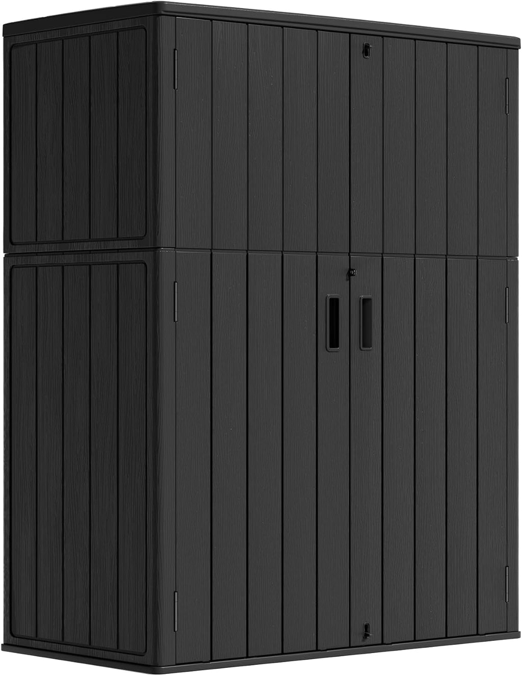 ZZM 57 Cu.ft Outdoor Storage Shed HDPE Storage Cabinet, Double-Wall Resin Sheds with Floor Vertical Lockable Sheds Garden Tools Trash Can, Lawn Mower, Patio Storage, Waterproof, All Black