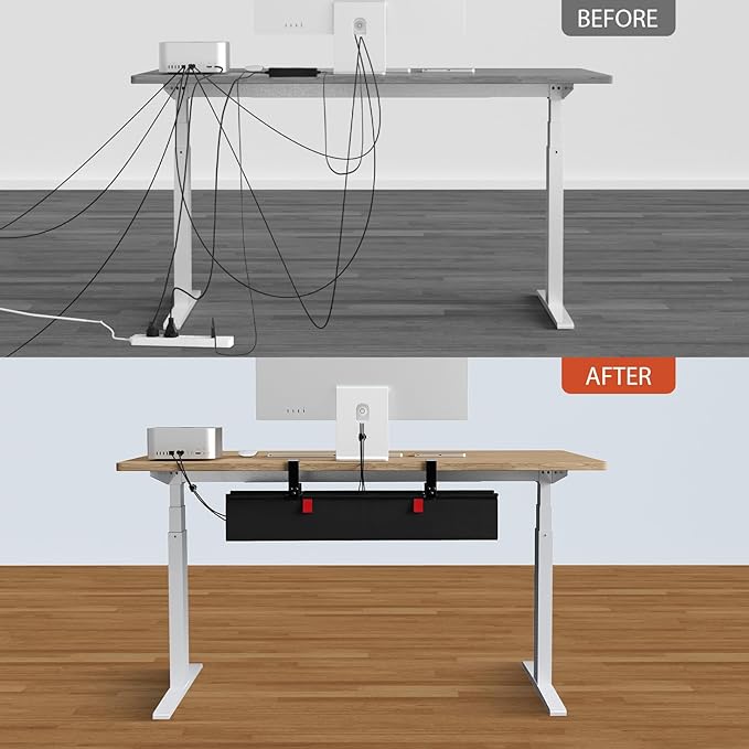 Univivi No Drill Under Desk Cable Management Tray, Clamp/Screw Mount Desk Cable