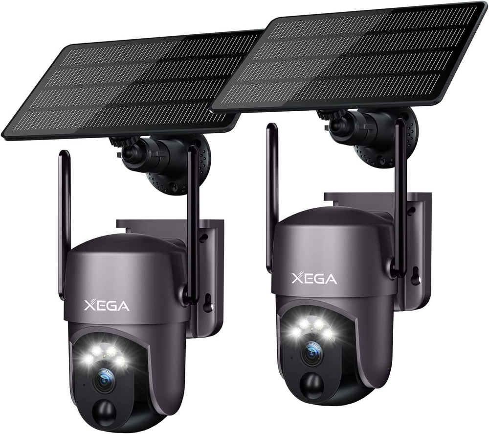 Xega 2 Pack Security Camera Wireless Outdoor 2K 360° PTZ Solar Camera