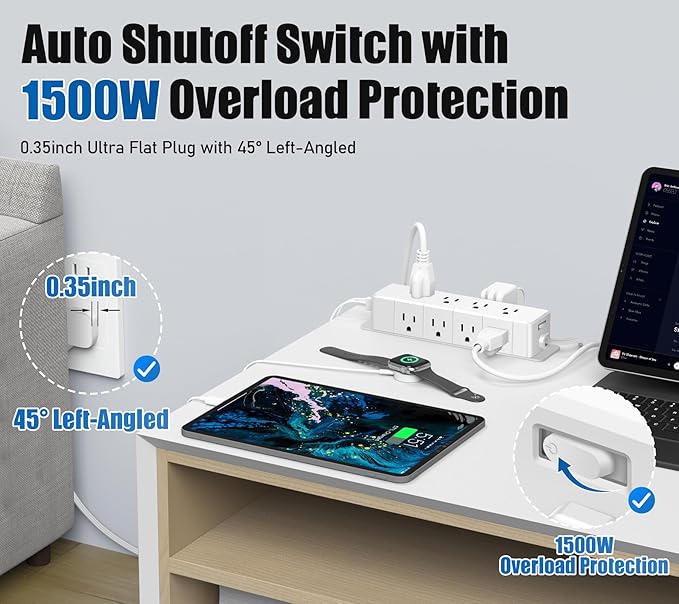 45W USB-C Fast Charging Under Desk Power Strip, 12 Outlet Mountable Power Strip