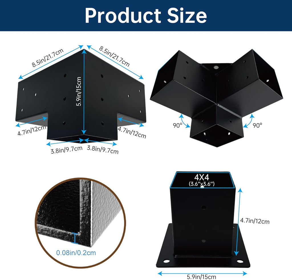 pergola bracket kit 4x4, 4pcs 3-way right angle shown in use