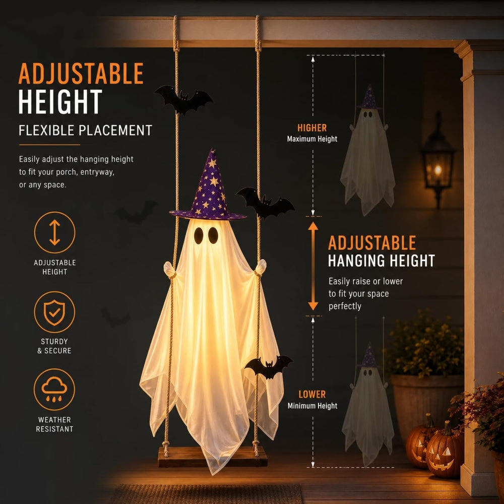 Halloween Swinging Ghost, Lighted Hanging Ghost Decor for Outdoor Porch