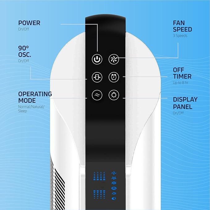 NEXAIR 42” Oscillating Tower Fan, 3 Speed Portable Fan Tower
