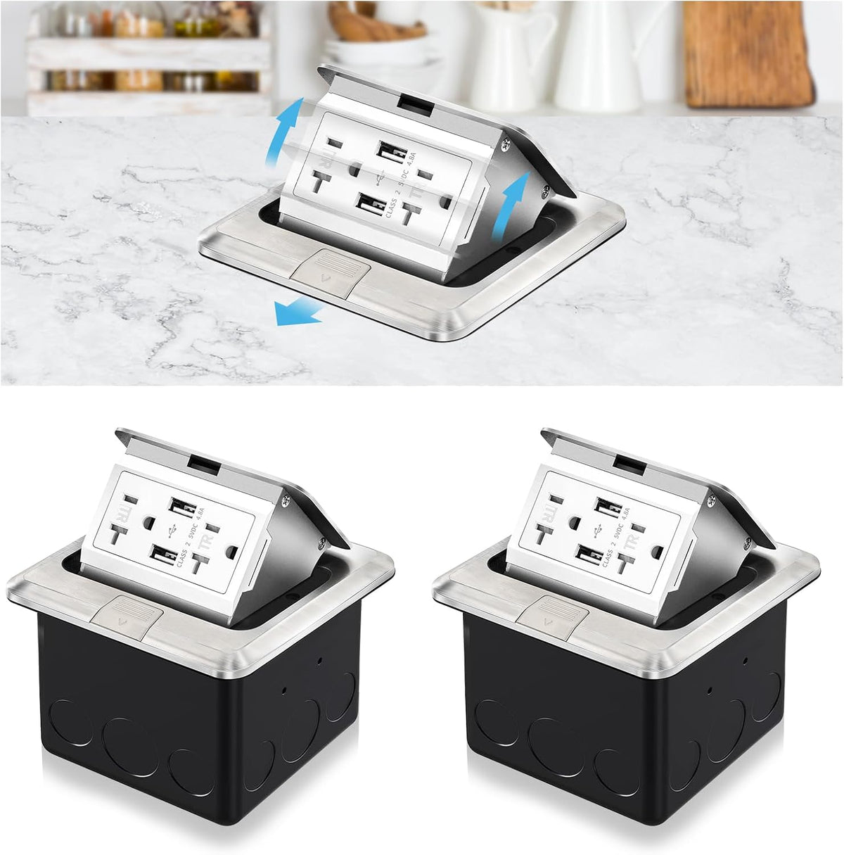 Vagueior Recessed Floor Electrical Outlet Kit, Waterproof Electrical Outlet (2 Pack)