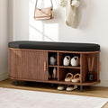 ONBRILL 43" Shoe Bench with Storage, Fluted Shoe Storage Bench, Walnut