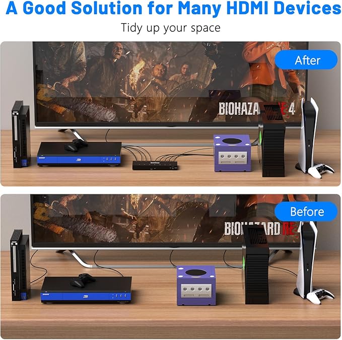 HDMI Switch 7 in 1 Out 4K@60Hz, 7 Port HDMI Switcher Selector Support HDR &