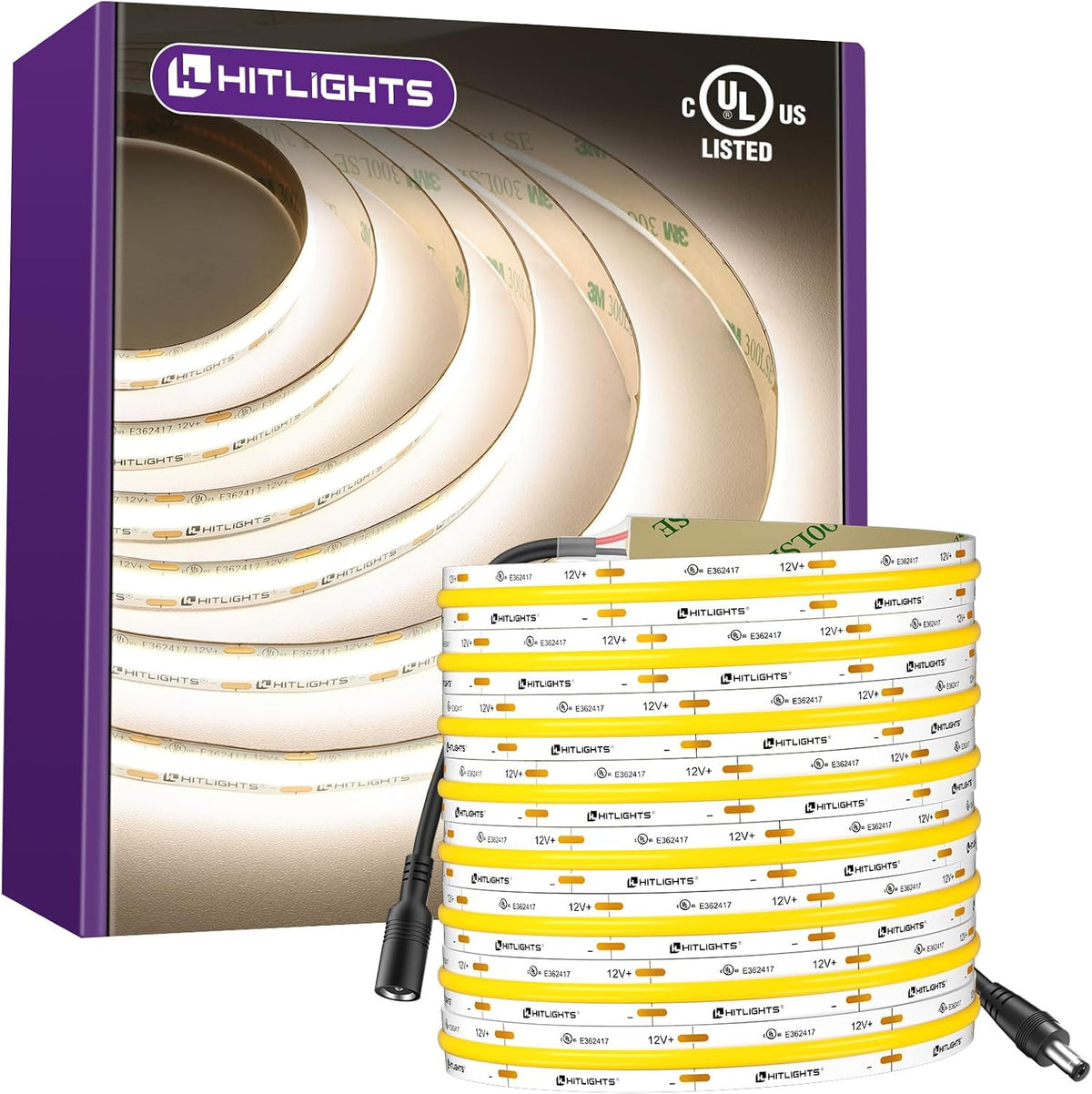 HitLights White COB LED Strip Lights 4000K, 12V Tape Light 16.4ft, 2640 LEDs