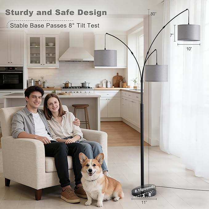 Fansdrick Floor lamp with Remote, 3 Light Arc Floor Lamps
