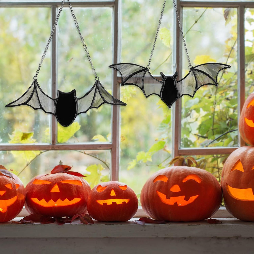 Yalikop 2 Pcs Halloween Bat Suncatcher Decoration Bat Stained Glass Hanging