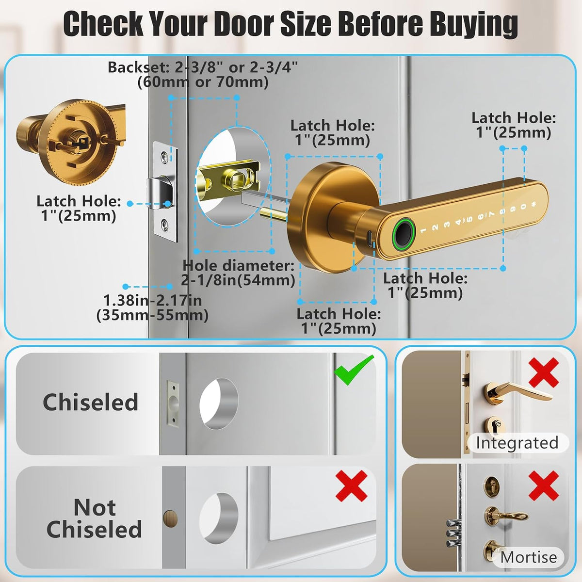 fingerprint door lock biometric door knob with keypad, side view