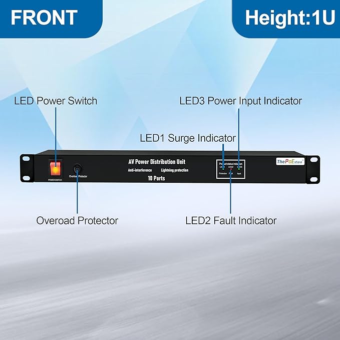 ThePoEstore 10 NEMA 5-15R Outlet Surge Protector PDU, 120V 15A 3600J 10KA