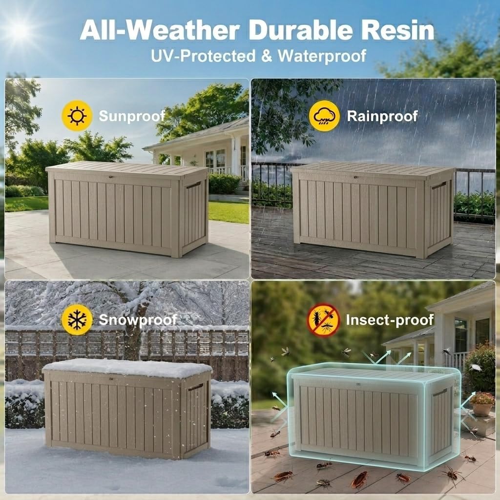 300 gallon outdoor storage box resin deck box, side view