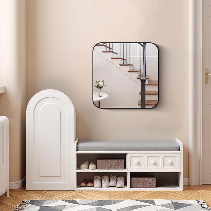 FORBATH Bathroom Mirror for Over Sink 24x24 Inch Black, Square Wall Mirror
