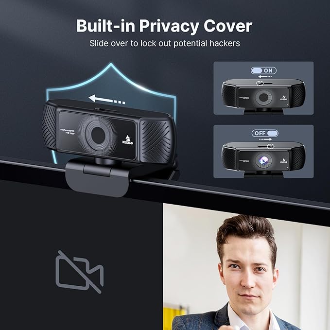 NexiGo 1080P 60FPS Webcam with Software Control and Microphone, w/Privacy Cover