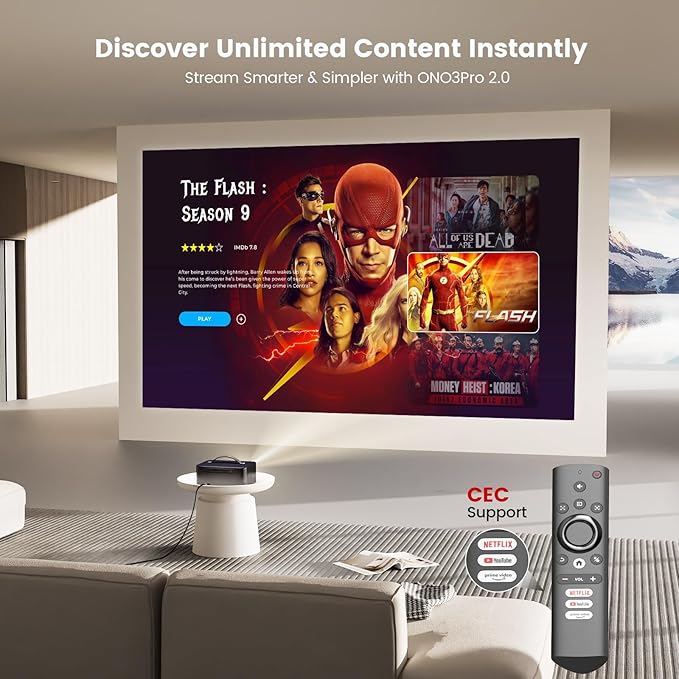 Projector-4K with WiFi and Bluetooth:Outdoor-Projector Smart TV OS 2.0 & DoIby